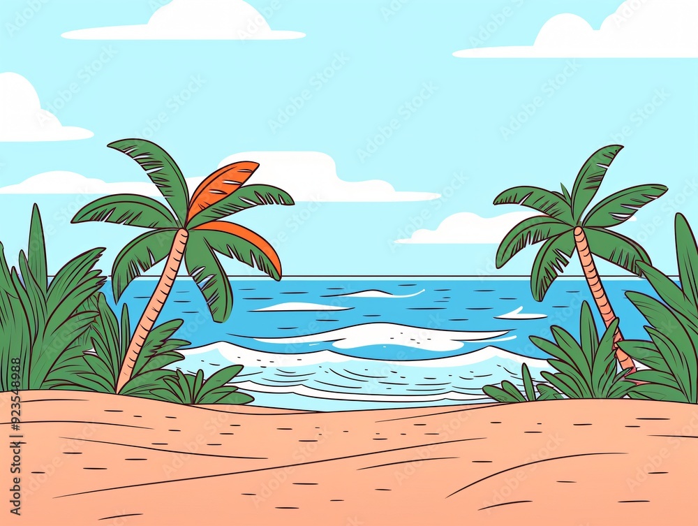 Obraz premium Exotic beach with ocean wave. Minimal Illustration