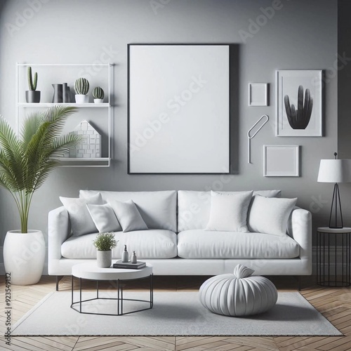 white mockup in living room illustration with realistic style among setup living room chair. suitable for advertisement and building image and architecture interior.