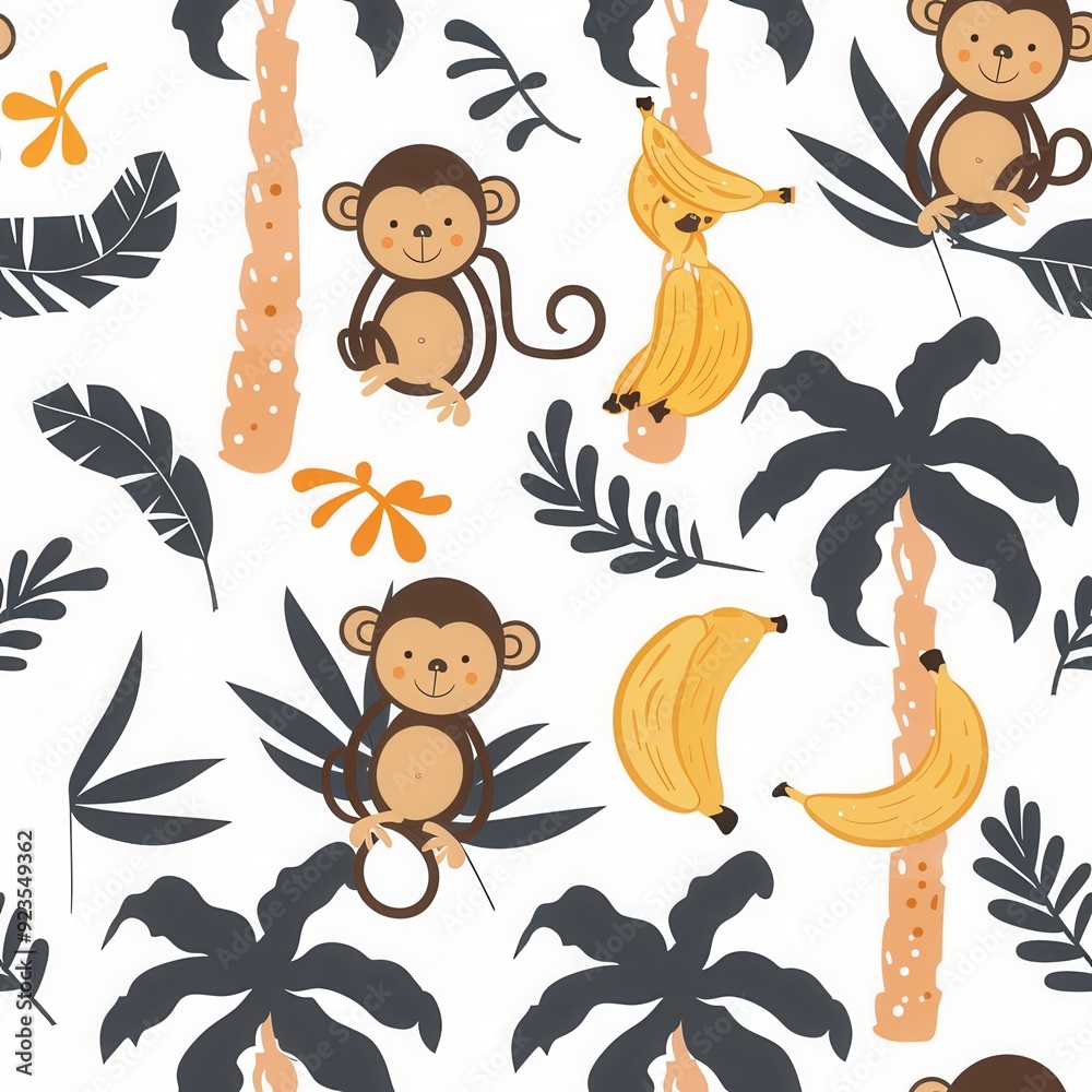 Seamless pattern background of banana fruit monkey nursery art Seamless pattern background of banana fruit monkey nursery art