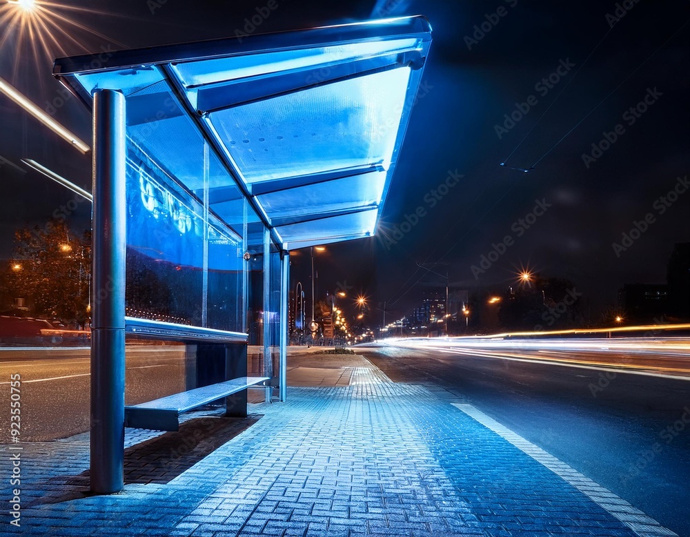 Naklejka premium Una parada de autobús nocturno; noche