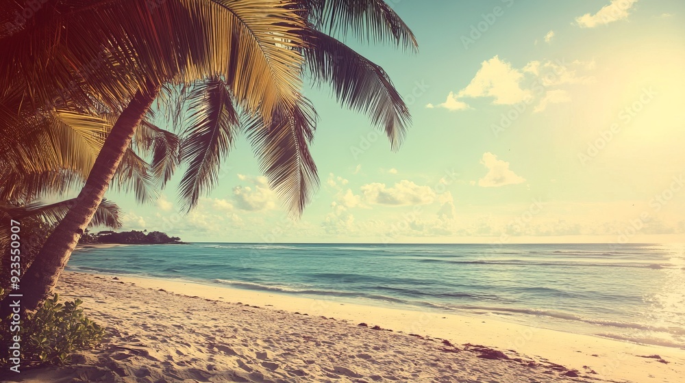 Fototapeta premium Serene Tropical Beachscape at Sunset