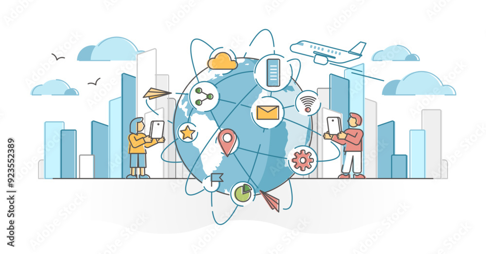 © VectorMine - Global network as technological communication around globe outline concept, transparent background. Fast information data transfer using internet signal and satellite from phone to server. © VectorMine - Global network as technological communication around globe outline concept, transparent background. Fast information data transfer using internet signal and satellite from phone to server.