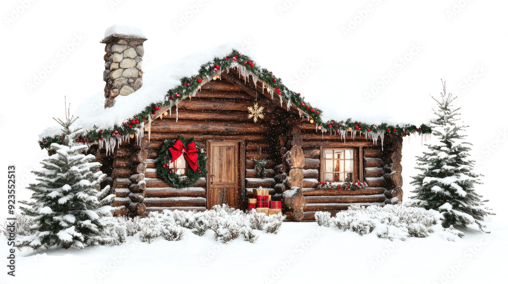 Decorated log cabin Christmas transparent background Decorated log cabin Christmas transparent background