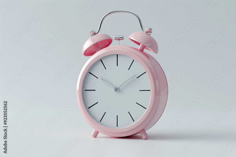 Pink round alarm clock against the white background. Generated by artificial intelligence Pink round alarm clock against the white background. Generated by artificial intelligence