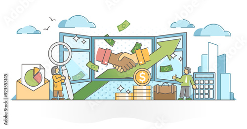 Business transparency for honest and trust clear data share outline concept, transparent background. Financial agreement information reports with honest.