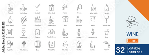 Winery Icon Bundle Wine Icons collection. containing alcohol, night date, cocktail, wine card, taste, aroma, wine bottle and more icons
