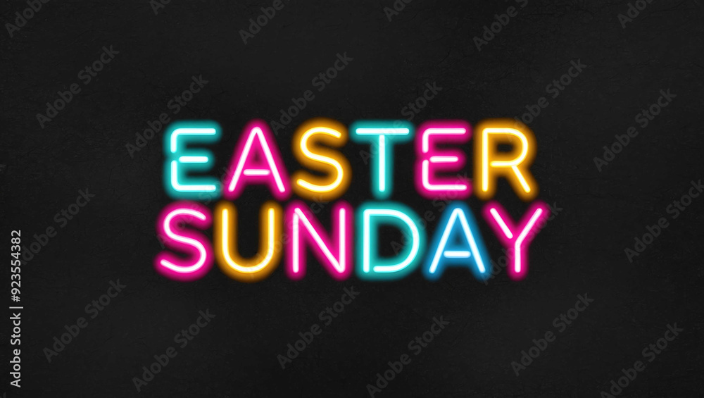 easter sunday colorful neon lettering on plain dark black background easter sunday colorful neon lettering on plain dark black background