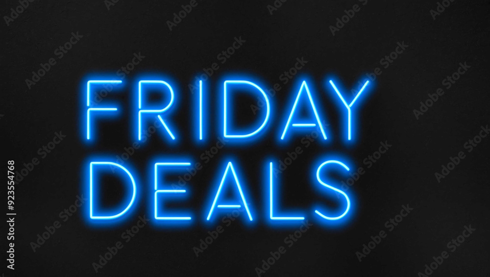 friday deals blue neon lettering on plain dark black background
