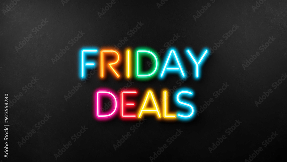 friday deals colorful neon lettering on plain dark black background friday deals colorful neon lettering on plain dark black background