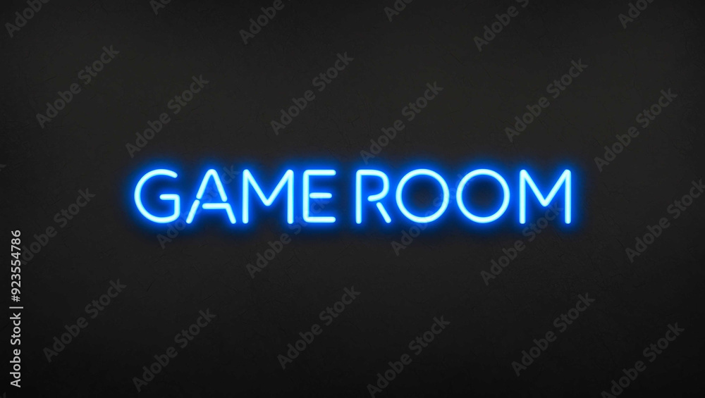 game room blue neon lettering on plain dark black background game room blue neon lettering on plain dark black background