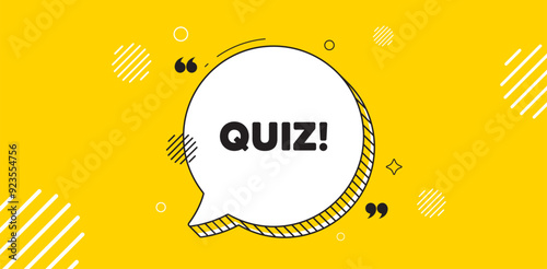 Quiz tag. Chat speech bubble banner. Answer question sign. Examination test symbol. Quiz chat message. Speech bubble yellow banner. Text balloon. Vector