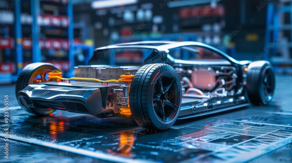 The body of the future electric sports car and the battery pack with high efficiency or the electric car of the future The body of the future electric sports car and the battery pack with high efficiency or the electric car of the future