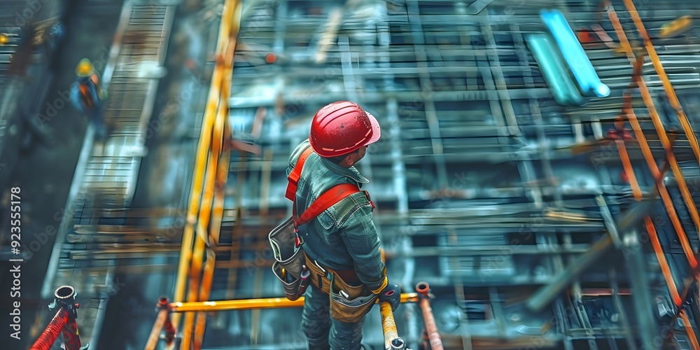 Fototapeta premium Workers at a Construction Site, Focus on Labor and Development