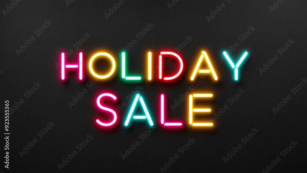 holiday sale colorful neon lettering on plain dark black background holiday sale colorful neon lettering on plain dark black background