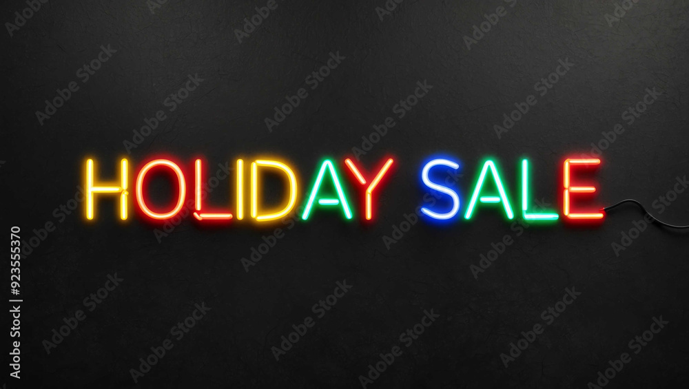 holiday sale colorful neon lettering on plain dark black background holiday sale colorful neon lettering on plain dark black background
