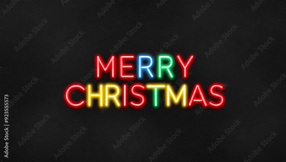 merry christmas colorful neon lettering on plain dark black background merry christmas colorful neon lettering on plain dark black background