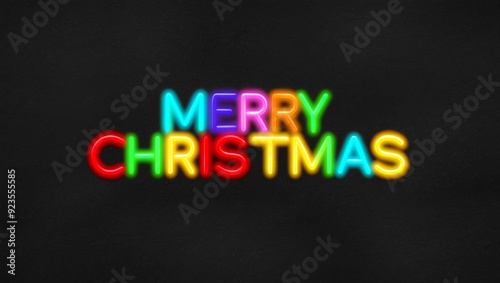 merry christmas colorful neon lettering on plain dark black background