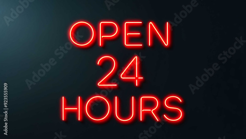 open hours red neon lettering on plain dark black background