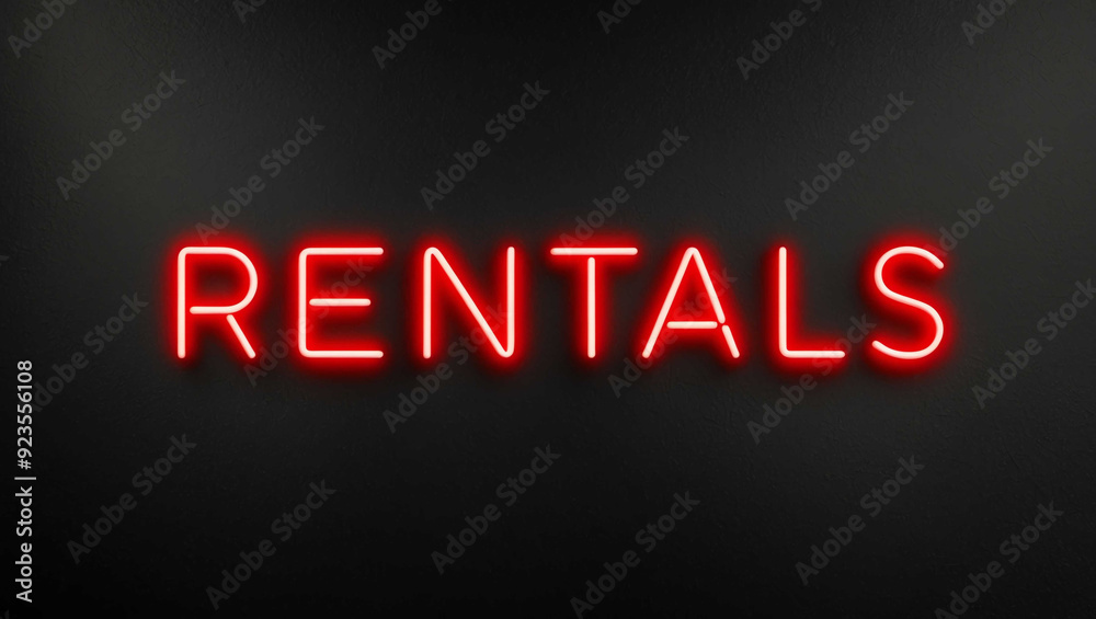rentals red neon lettering on plain dark black background rentals red neon lettering on plain dark black background