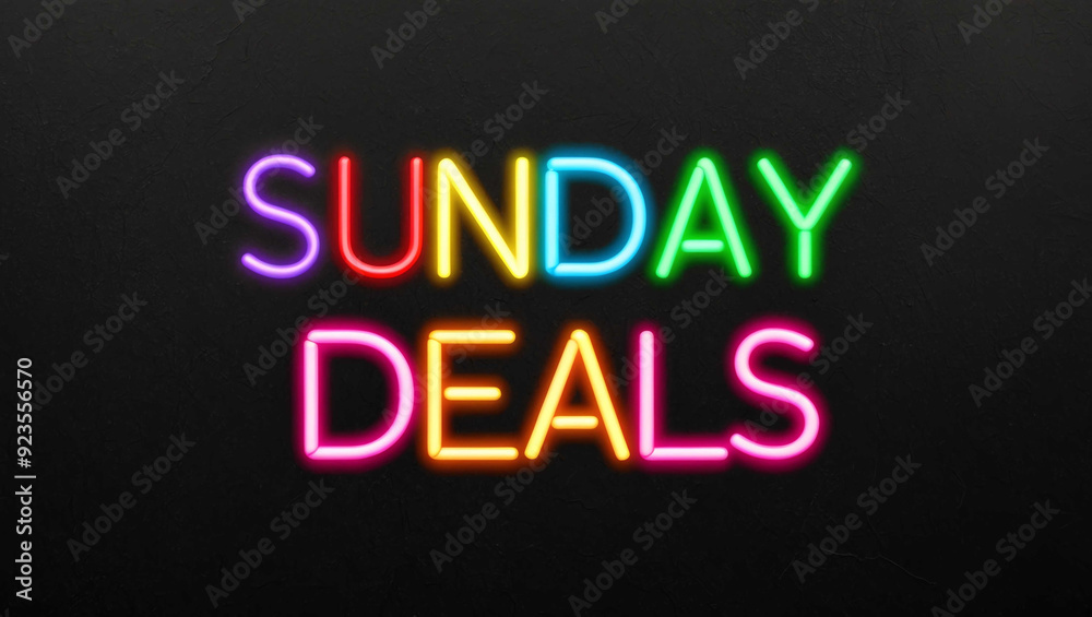 sunday deals colorful neon lettering on plain dark black background sunday deals colorful neon lettering on plain dark black background