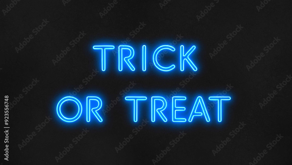 trick or treat blue neon lettering on plain dark black background trick or treat blue neon lettering on plain dark black background
