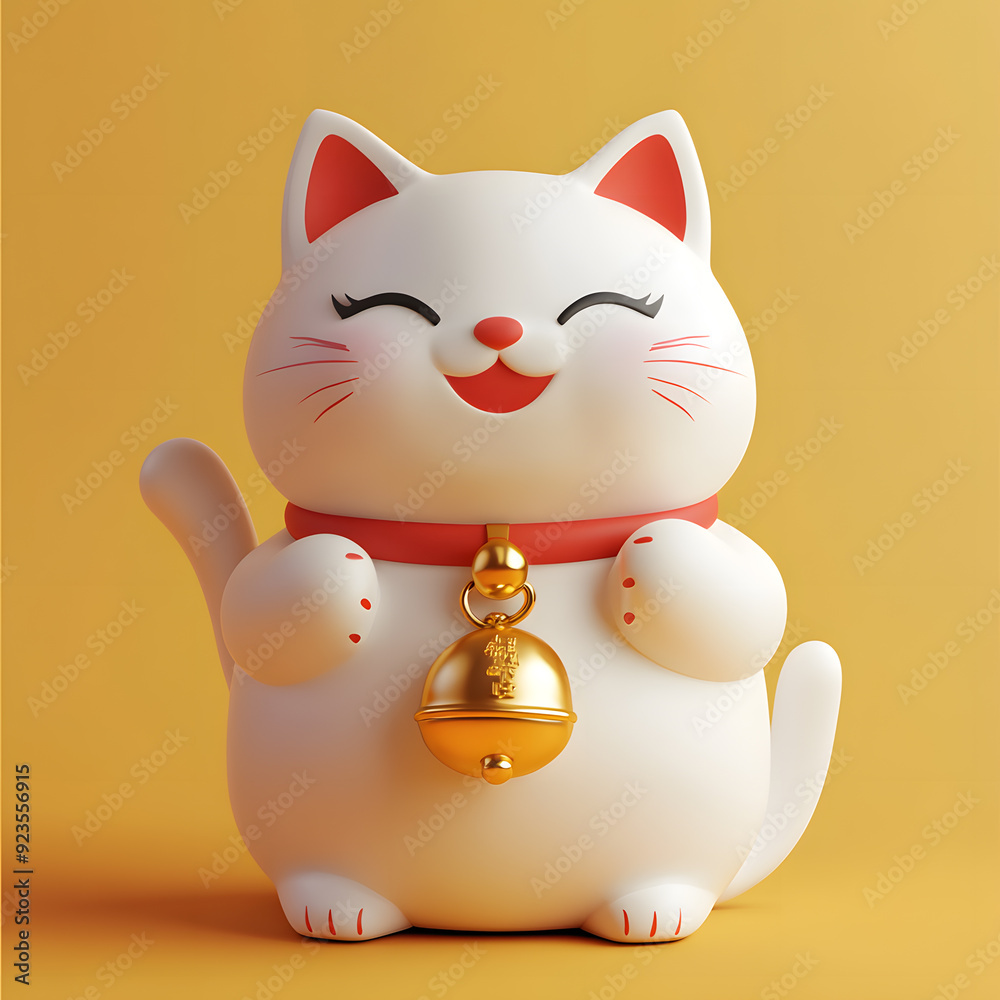 3d cartoon Japanese maneki neko cat. Lucky japan traditional cat toys, kawaii oriental fortune symbol isolated on background 3d cartoon Japanese maneki neko cat. Lucky japan traditional cat toys, kawaii oriental fortune symbol isolated on background