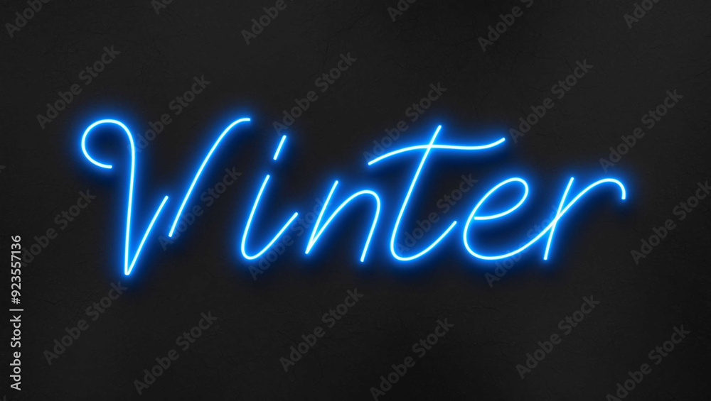 Obraz premium winter blue neon lettering on plain dark black background