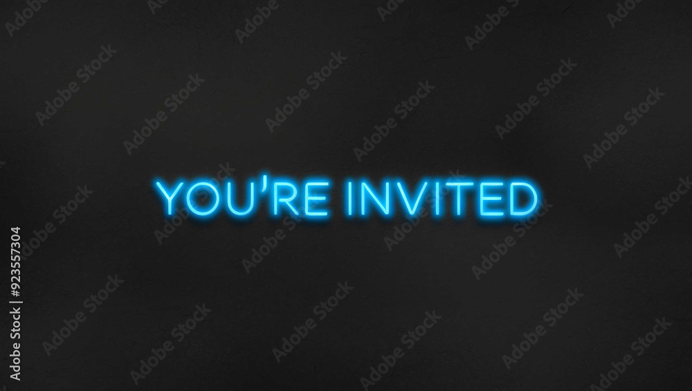 youre invited blue neon lettering on plain dark black background youre invited blue neon lettering on plain dark black background