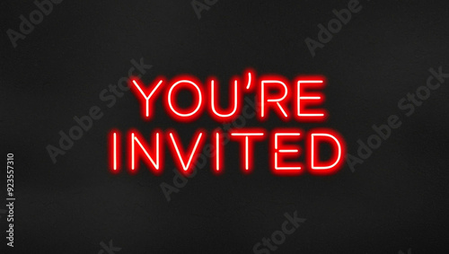 youre invited red neon lettering on plain dark black background