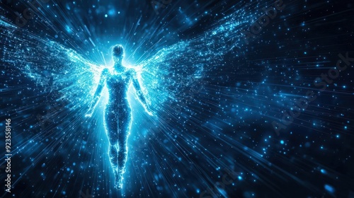 Digital guardian angel protecting data streams with firewalls, cybersecurity, protection