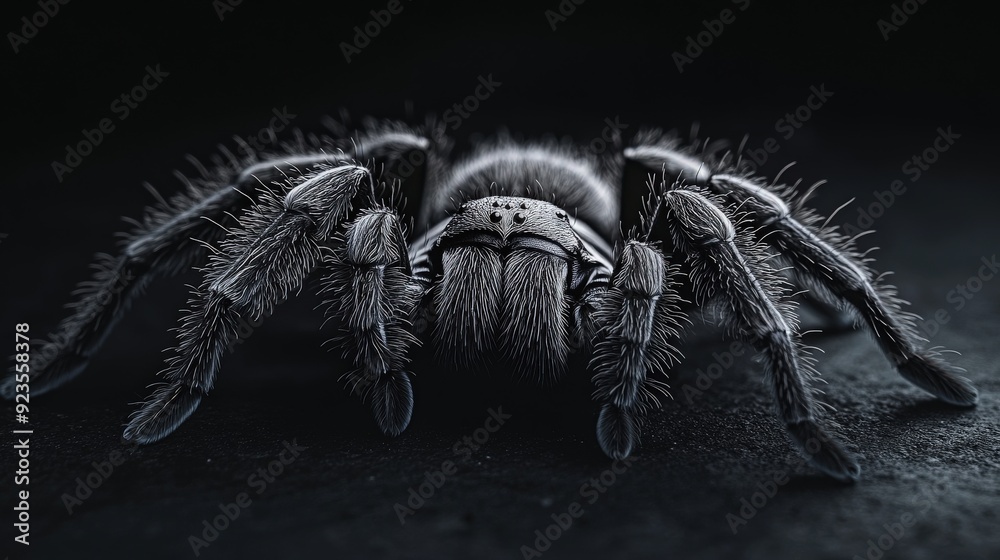 Detailed Close-Up of Tarantula on Black Surface: Fascinating Spider Image Detailed Close-Up of Tarantula on Black Surface: Fascinating Spider Image