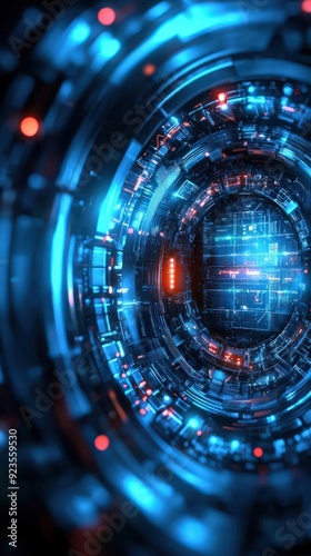 Hightech vault with digital firewalls and security symbols, cybersecurity, protection