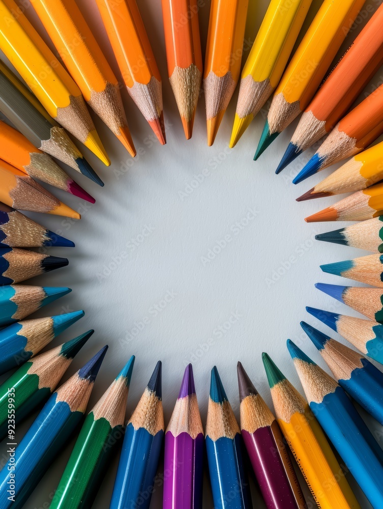 Colorful Back to School Frame Background with Pencils in Circular Arrangement for Education and Creativity Themes Colorful Back to School Frame Background with Pencils in Circular Arrangement for Education and Creativity Themes