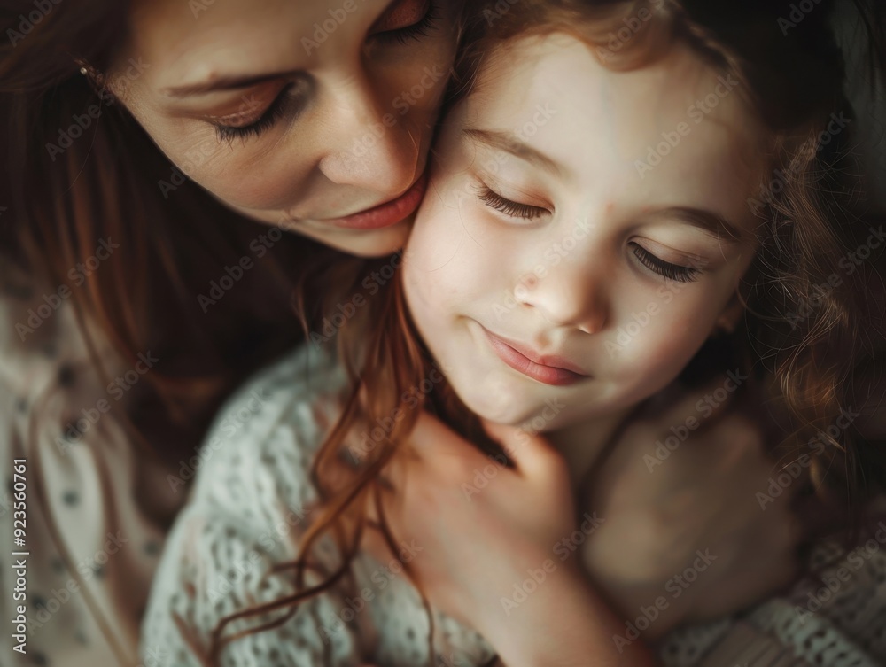 A mother and daughter share a tender moment in a sunlit field during golden hour A mother and daughter share a tender moment in a sunlit field during golden hour