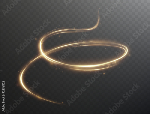 Light golden Twirl. Curve light effect of golden line. Luminous golden circle. Light gold pedistal, podium, platform, table. Vector PNG. Vector illustration