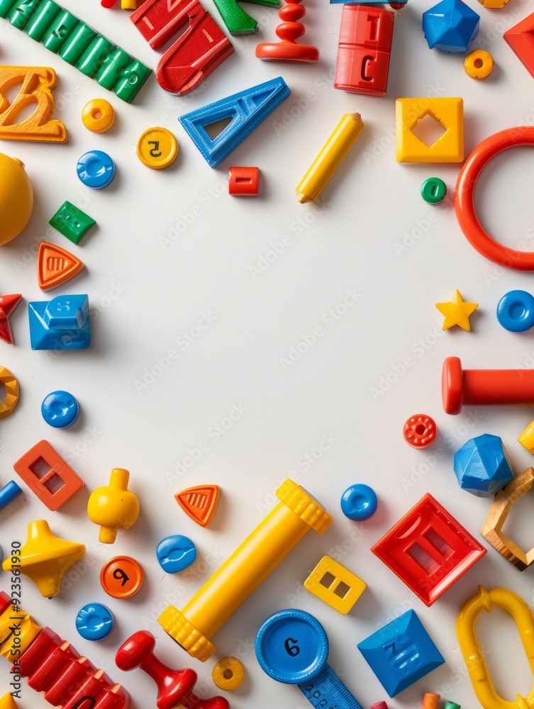 Colorful Back to School Frame Background with Educational Toys and Supplies for Creative Learning Colorful Back to School Frame Background with Educational Toys and Supplies for Creative Learning