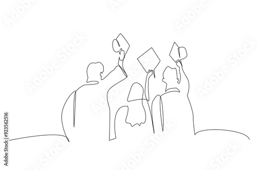 students university graduation success pose happiness education life one line art design vector
