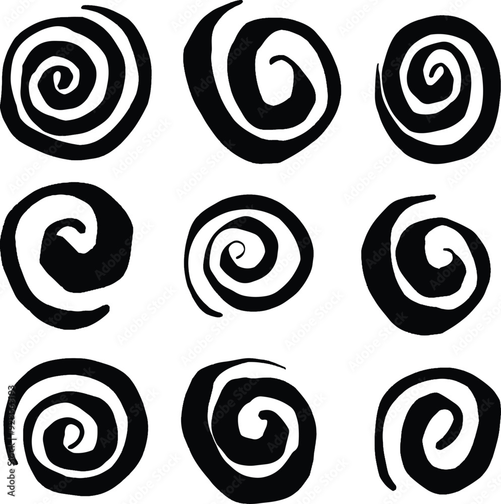 Hand Drawn Black and White Spooky Wavy Swirl Circle Vectors Hand Drawn Black and White Spooky Wavy Swirl Circle Vectors