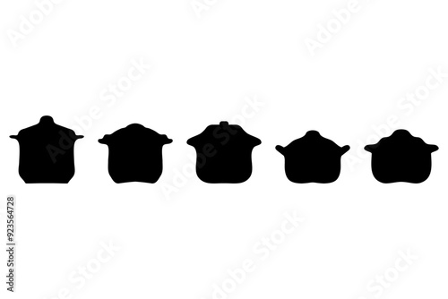 Boiling pot silhouette icon set. Cooking ware flat design
