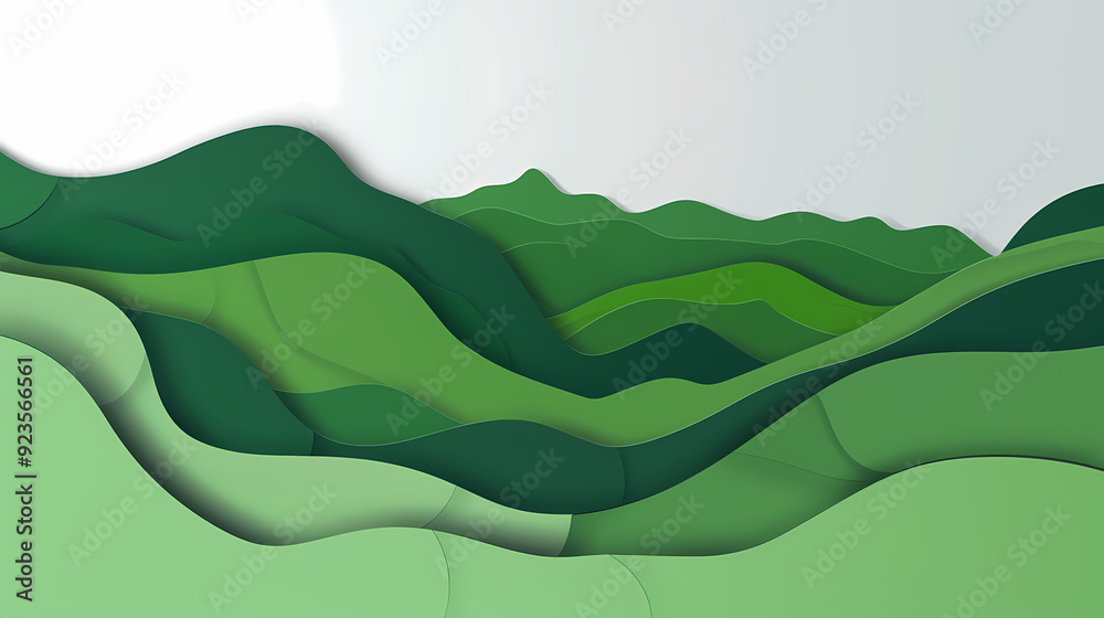 Green nature mountains landscape.3d Paper cut abstract minimal nature scene, template background.Vector illustration. Green nature mountains landscape.3d Paper cut abstract minimal nature scene, template background.Vector illustration.