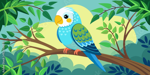 Cute budgie sitting on branch