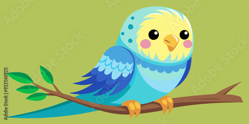 Cute budgie sitting on branch
