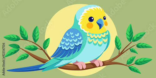 Cute budgie sitting on branch