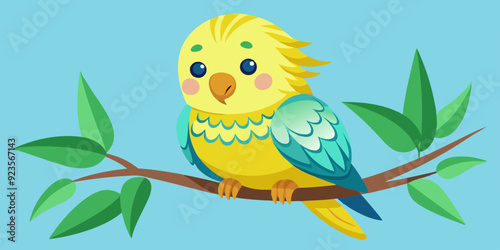 Cute budgie sitting on branch