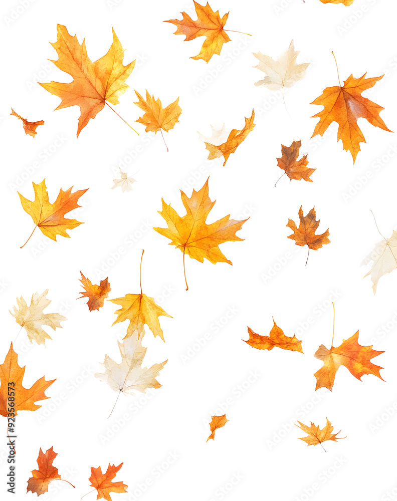 Realistic yellow and orange maple leaves falling against a white background Realistic yellow and orange maple leaves falling against a white background