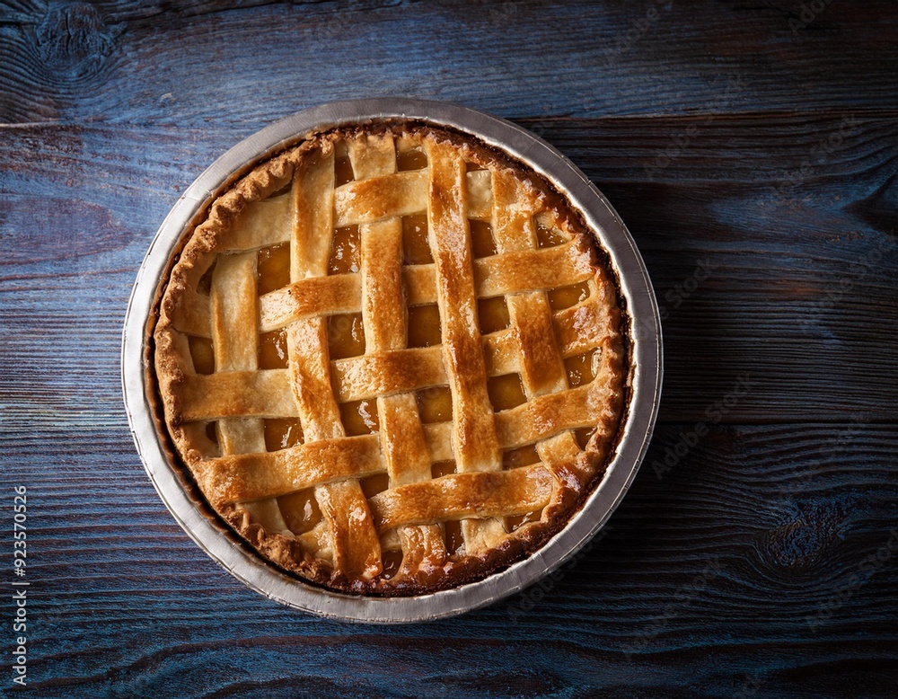 Golden Brown Perfection Freshly Baked Pie on Rustic Wooden Table