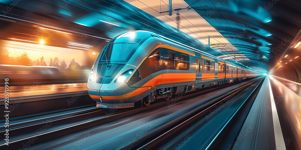 High-Speed Train in Motion, Modern High-Speed Rail System, Advanced Transportation Technology High-Speed Train in Motion, Modern High-Speed Rail System, Advanced Transportation Technology
