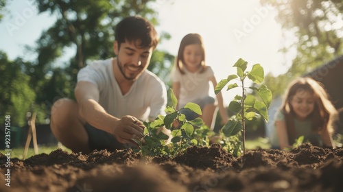 Cultivating a Brighter Future: A Family Bonds While Planting in Their Peace Garden Under the Warm Sunlight