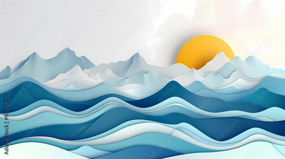 mountains landscape.3d Paper cut abstract minimal nature scene, template background.Vector illustration. mountains landscape.3d Paper cut abstract minimal nature scene, template background.Vector illustration.