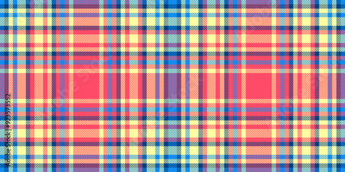 Layered plaid texture check, short pattern tartan seamless. Customized fabric textile background vector in lime and red colors.